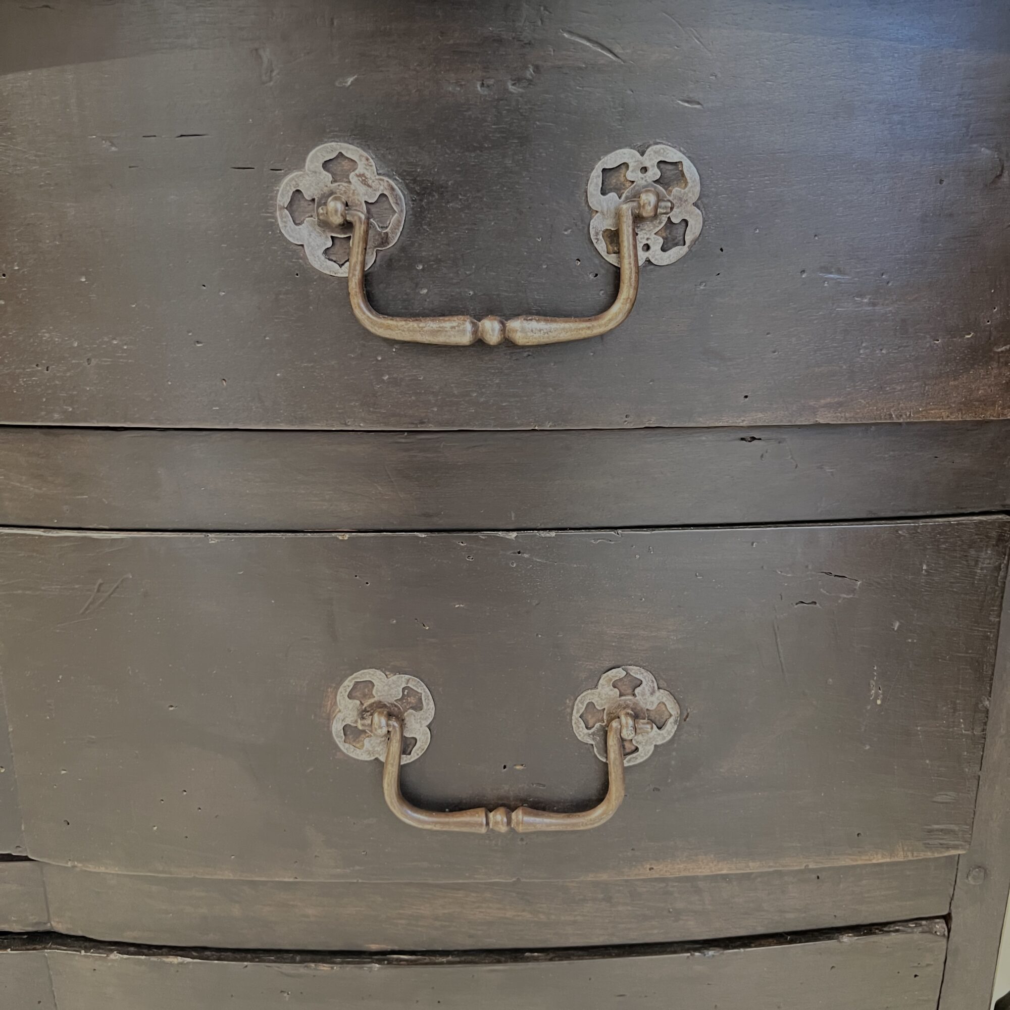 18th Century French Black Antique Chest w/Hoof Feet and Silver Hardware - Image 4