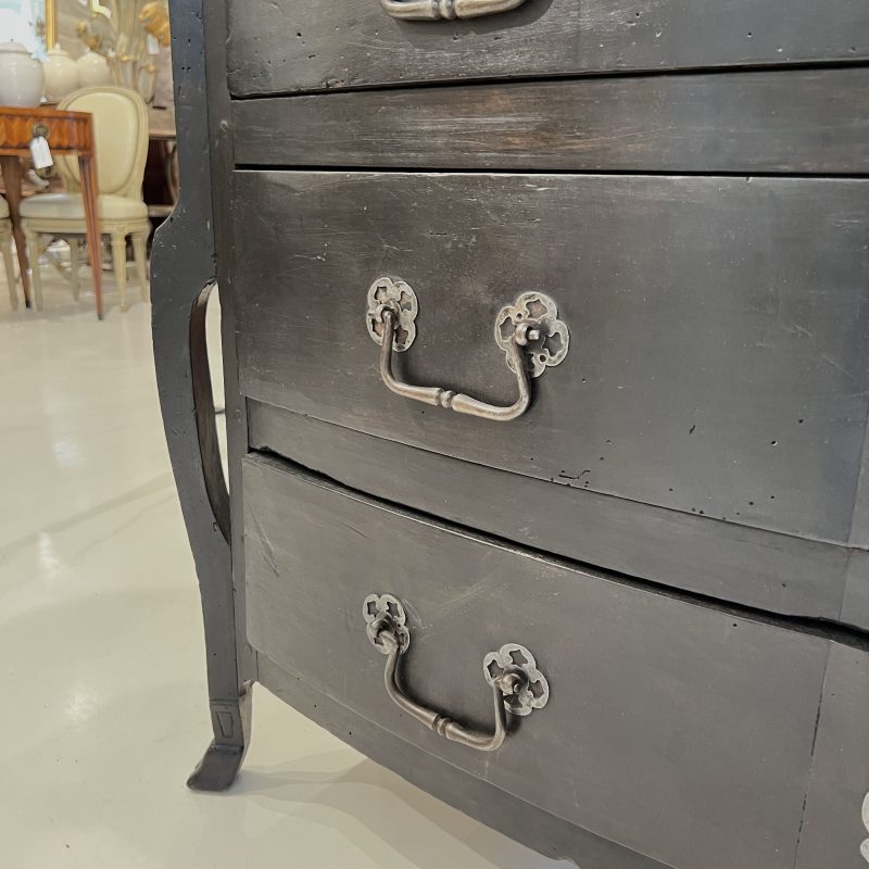 18th Century French Black Antique Chest w/Hoof Feet and Silver Hardware - Image 6