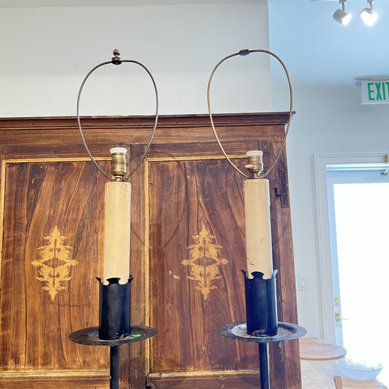Antique Spanish Pair of Black Iron Antique Floor Lamps - Image 4