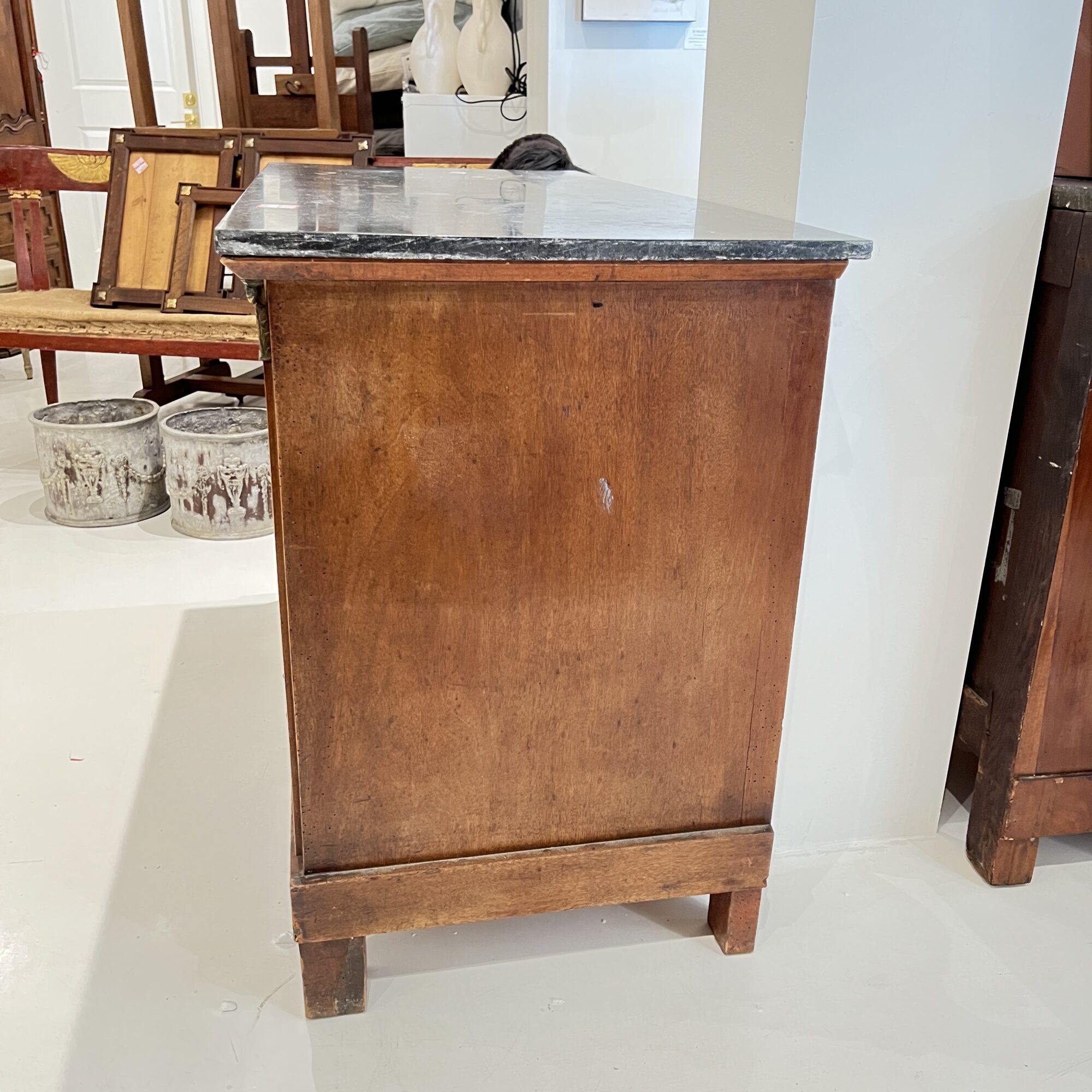 19th Century French Empire Antique Chest with Marble Top & Lion Pulls - Image 8