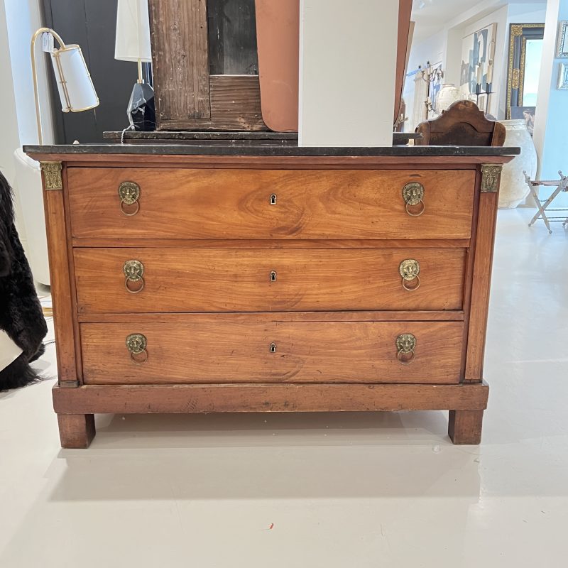 19th Century French Empire Antique Chest with Marble Top & Lion Pulls - Image 2