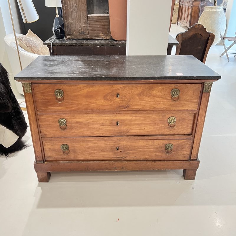 19th Century French Empire Antique Chest with Marble Top & Lion Pulls - Image 3
