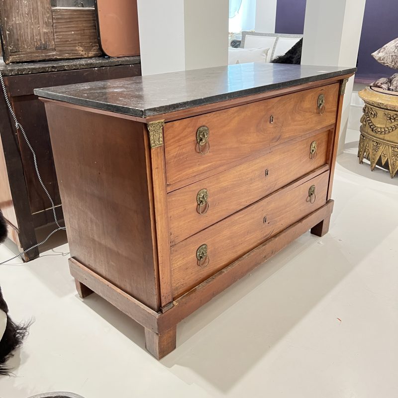 19th Century French Empire Antique Chest with Marble Top & Lion Pulls - Image 4