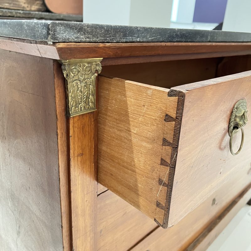 19th Century French Empire Antique Chest with Marble Top & Lion Pulls - Image 5