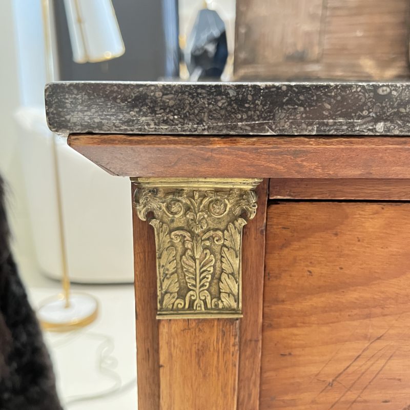 19th Century French Empire Antique Chest with Marble Top & Lion Pulls - Image 6