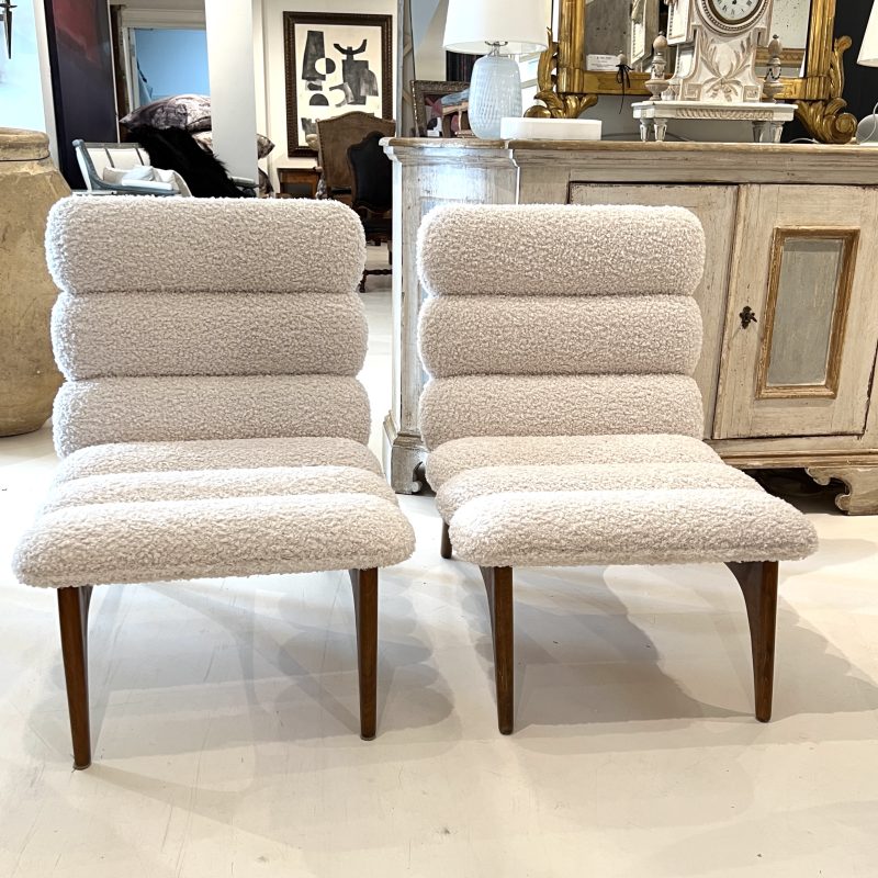 Mid-Century Italian Pair of Ash Chairs w/Boucle - Image 6