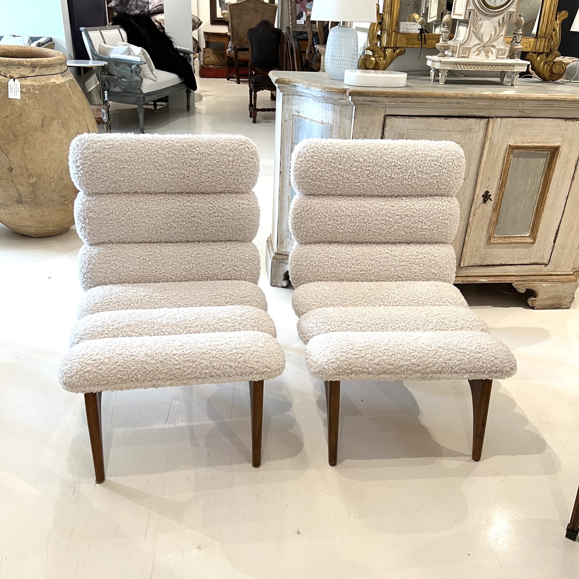 Mid-Century Italian Pair of Ash Chairs w/Boucle - Image 5