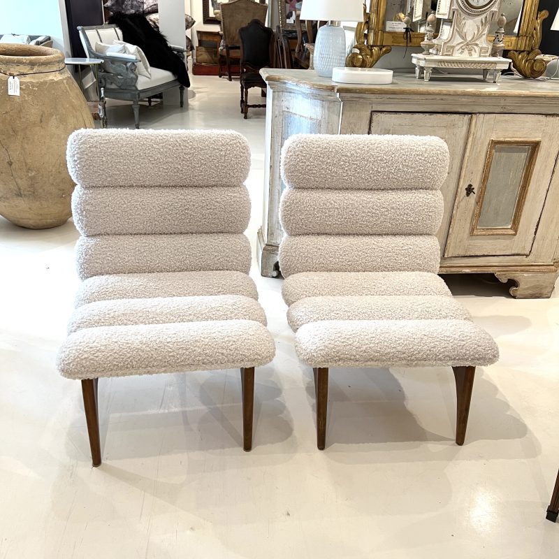 Mid-Century Italian Pair of Ash Chairs w/Boucle - Image 5