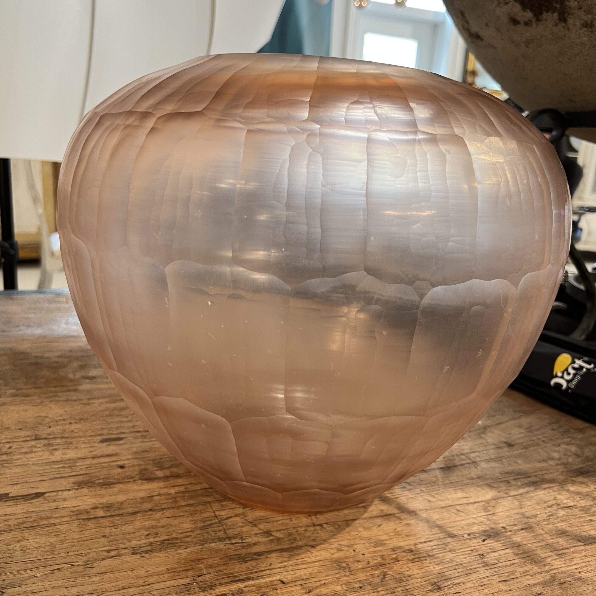 Hand Cut Rose Frosted Glass Vessel - Image 5