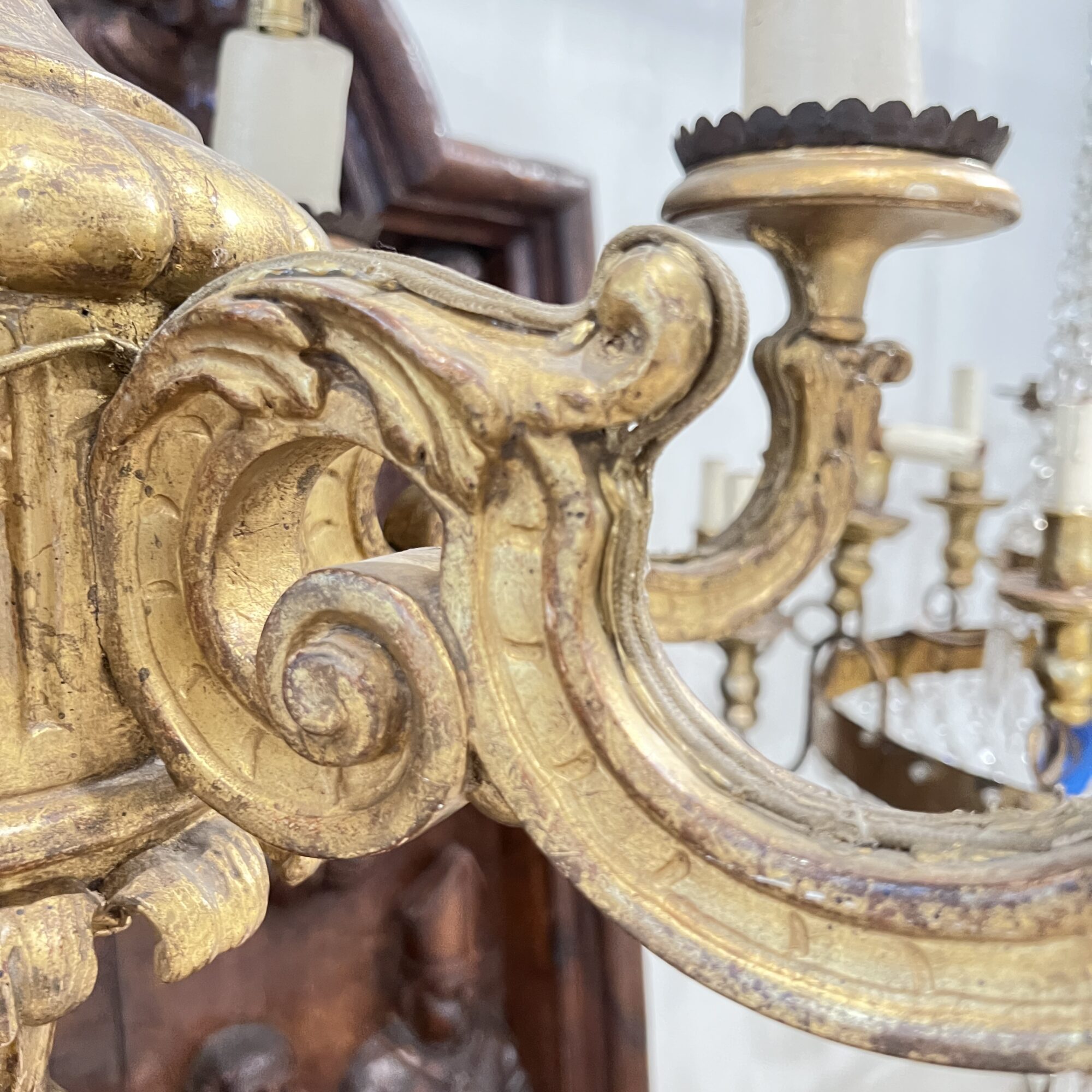 19th Century French Louis XIV Style Antique Wood Chandelier - Image 9