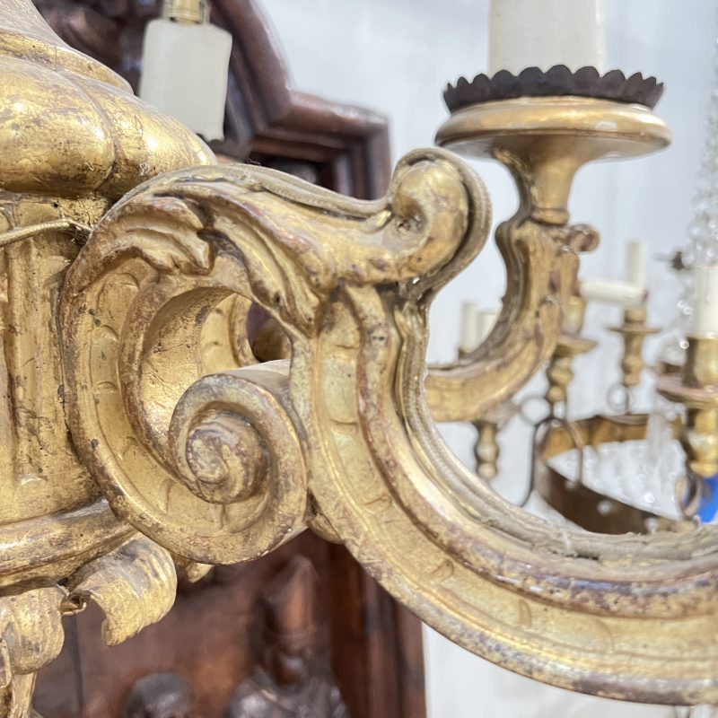 19th Century French Louis XIV Style Antique Wood Chandelier - Image 9