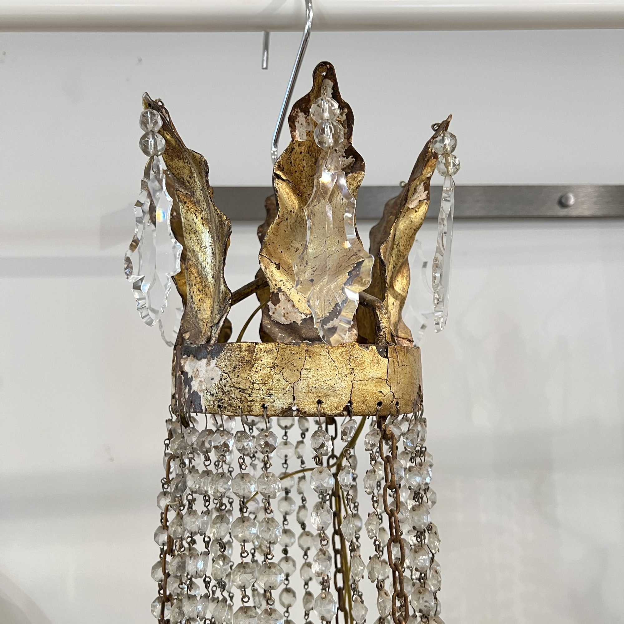 19th Century Italian Large Empire Crystal & Gilded Iron Antique Chandelier - Image 2
