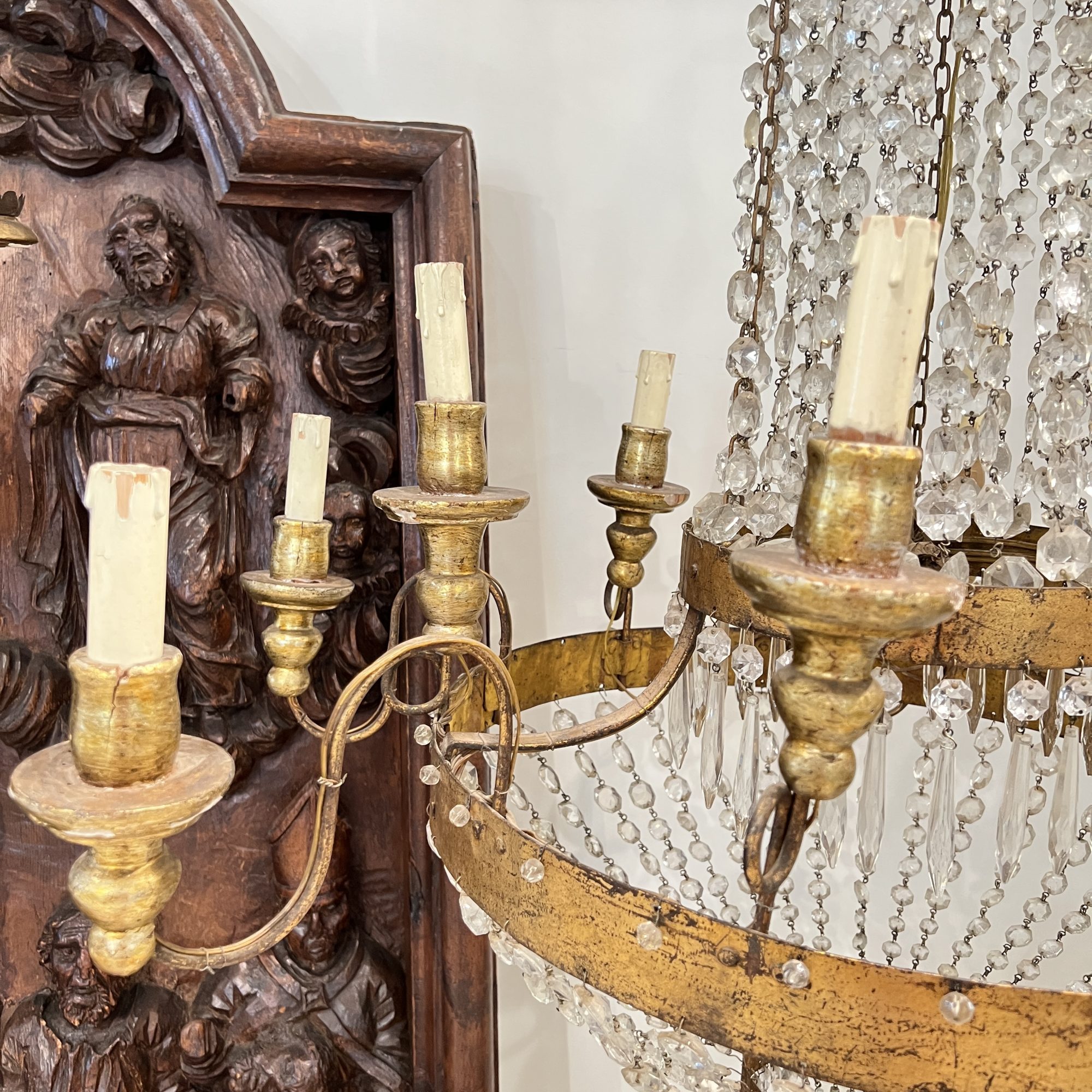 19th Century Italian Large Empire Crystal & Gilded Iron Antique Chandelier - Image 5