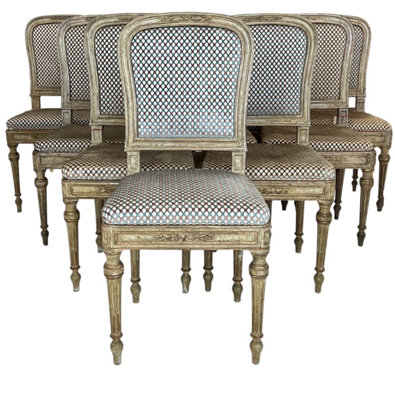 18th Century/19th Century Italian Louis XVI Set of 10 Antique Painted and Gilded Chairs