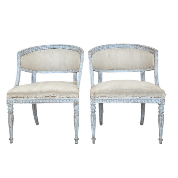 19th Century Swedish Gustavian Pair of Antique Barrel Back Chairs