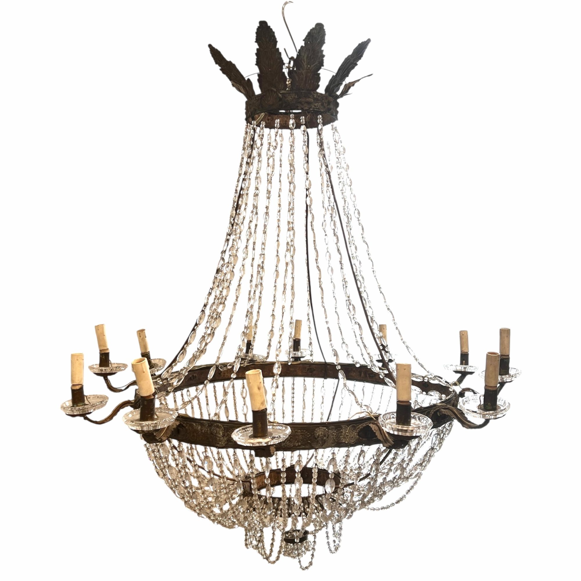 19th Century Italian Empire Crystal Antique Chandelier from Bologna