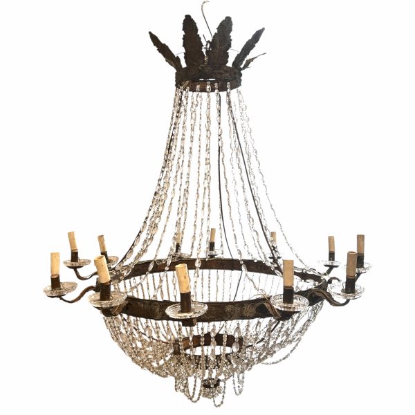 19th Century Italian Empire Crystal Antique Chandelier from Bologna