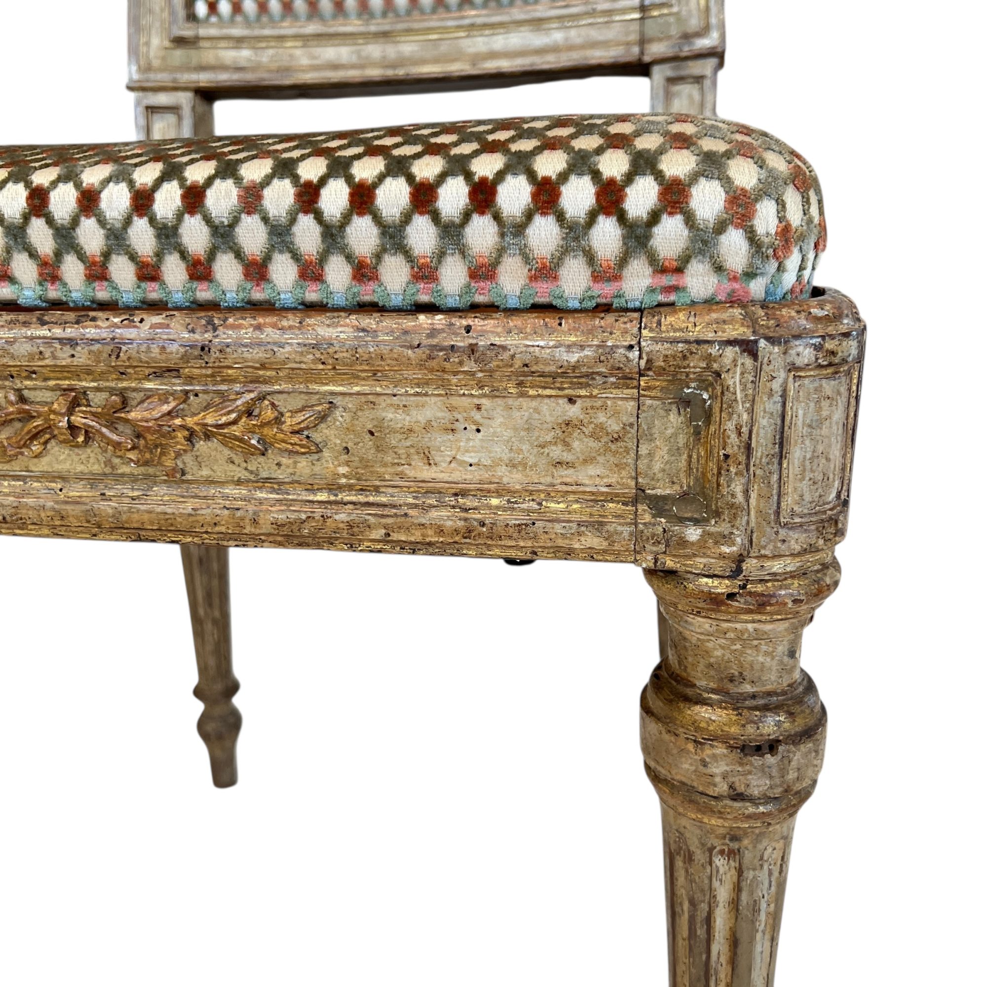 18th Century/19th Century Italian Louis XVI Set of 10 Antique Painted and Gilded Chairs - Image 9