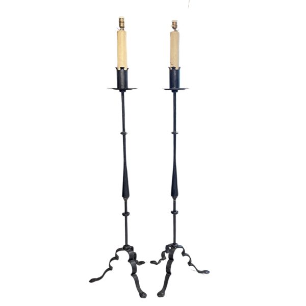 Vintage Spanish Pair of Black Iron Floor Lamps