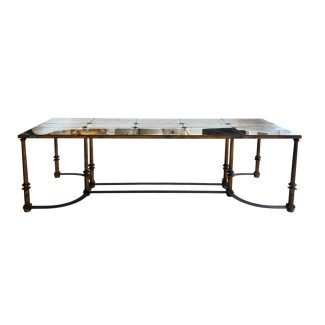 Mid-Century French Large Scale Iron & Floxed Mirror Antique Coffee Table