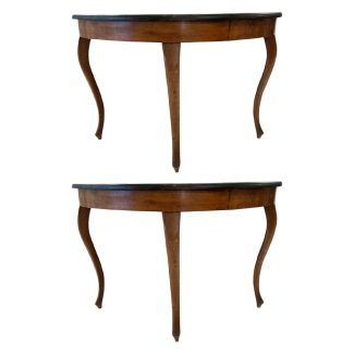 18/19th Century Swedish Pair of Walnut Antique Demilunes