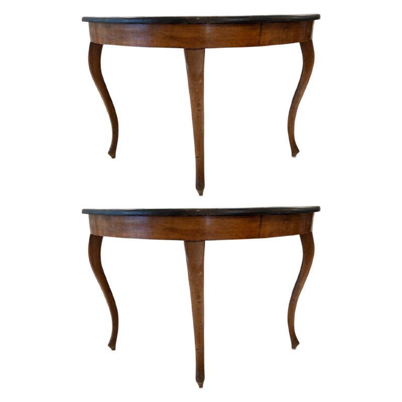 18/19th Century Swedish Pair of Walnut Antique Demilunes