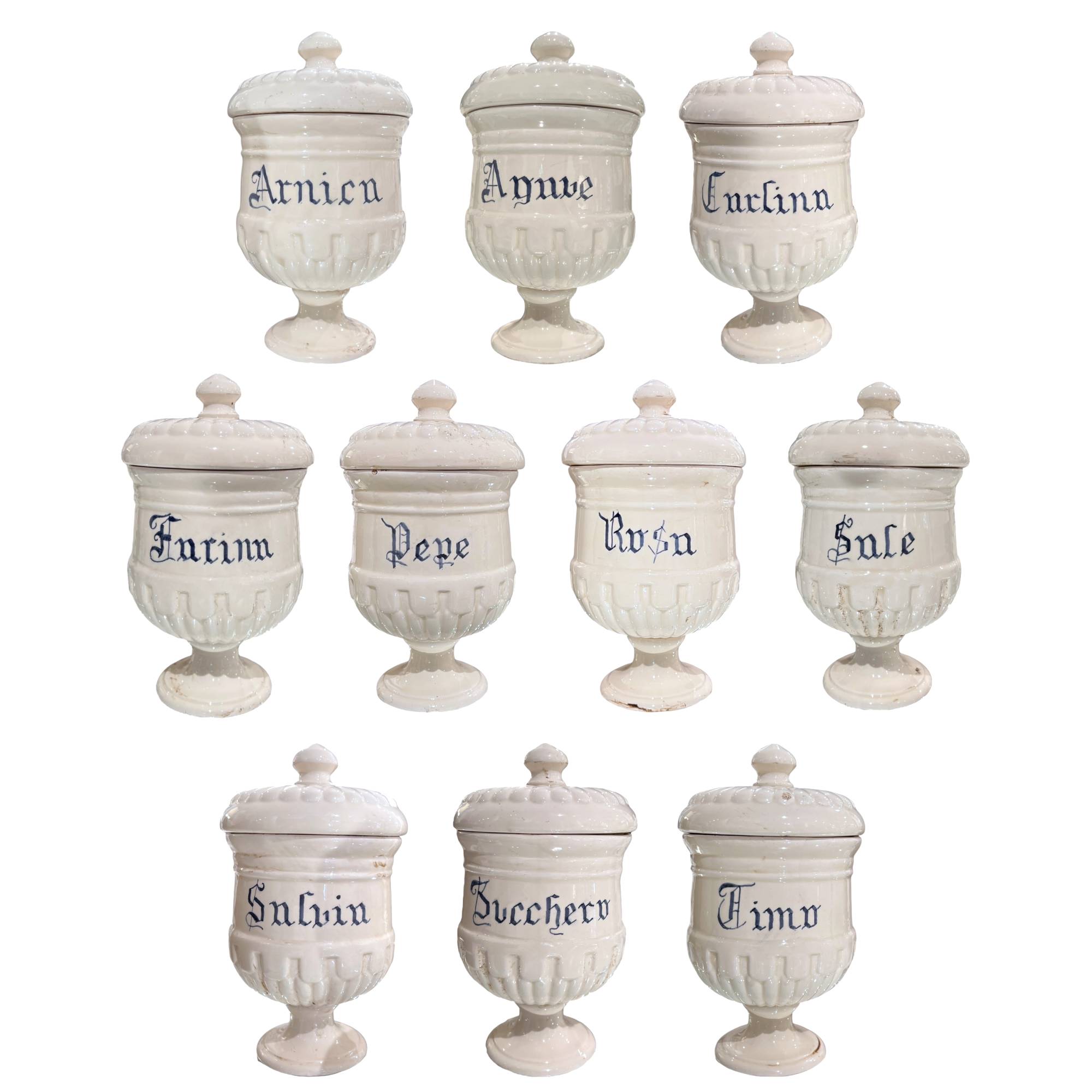 Antique Italian Set of 10 Jars w/Lids