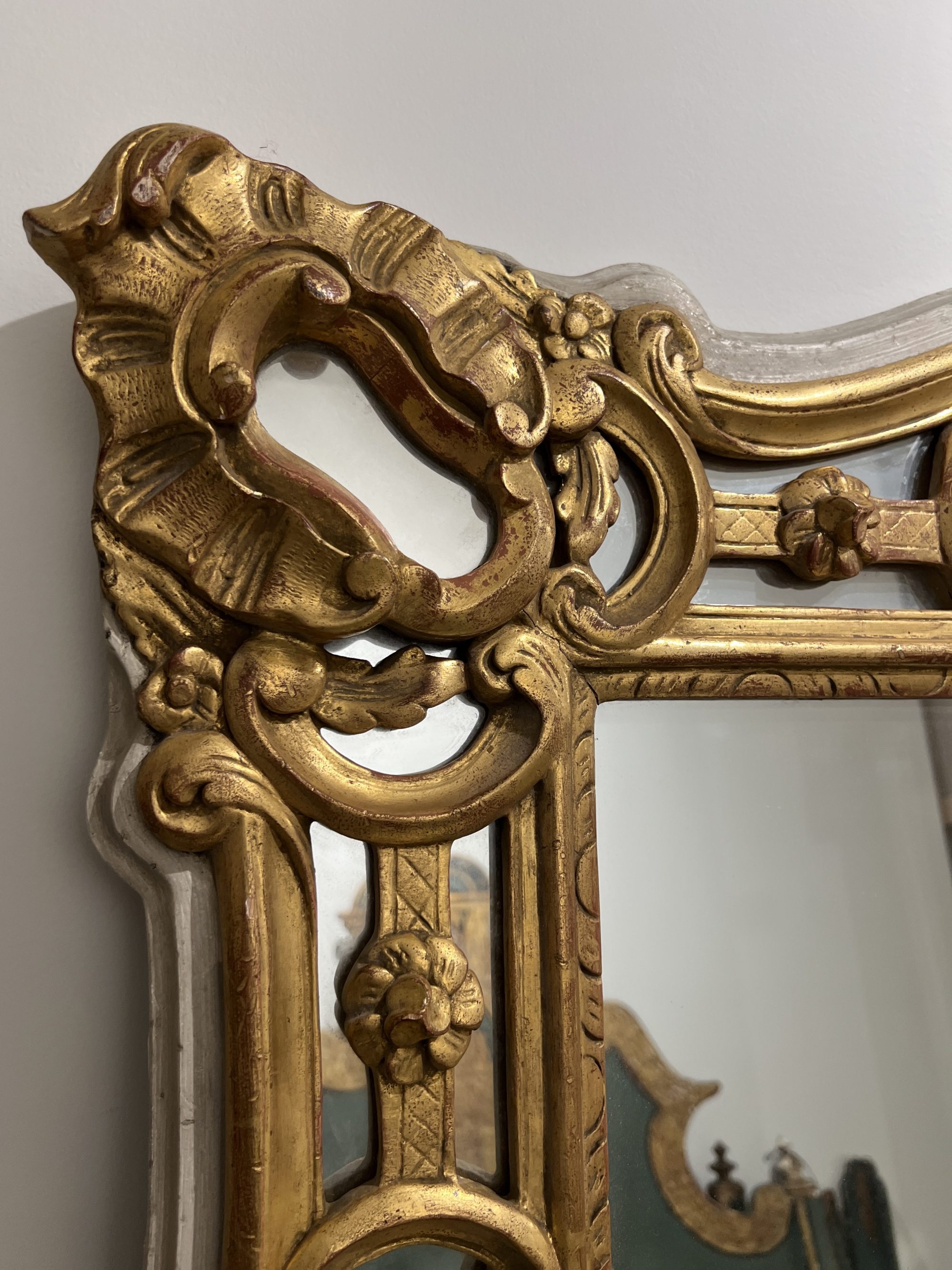 19th Century Large Louis XV Style Gilded Antique Floor Mirror - Image 4