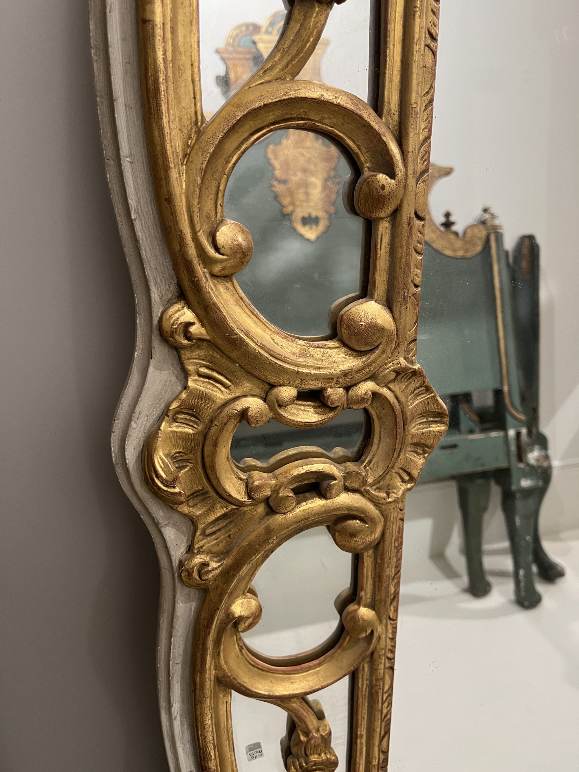 19th Century Large Louis XV Style Gilded Antique Floor Mirror - Image 6