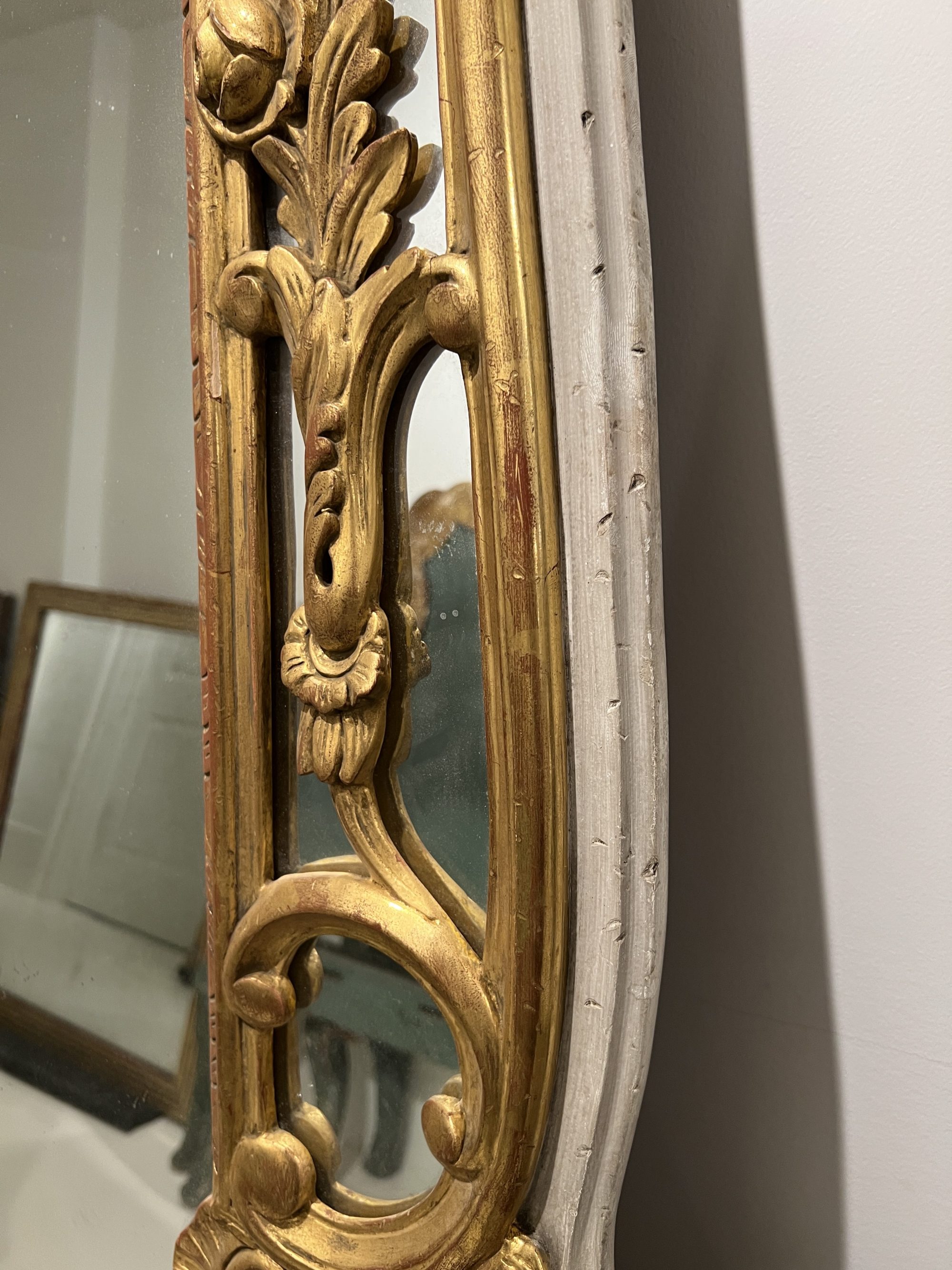 19th Century Large Louis XV Style Gilded Antique Floor Mirror - Image 7