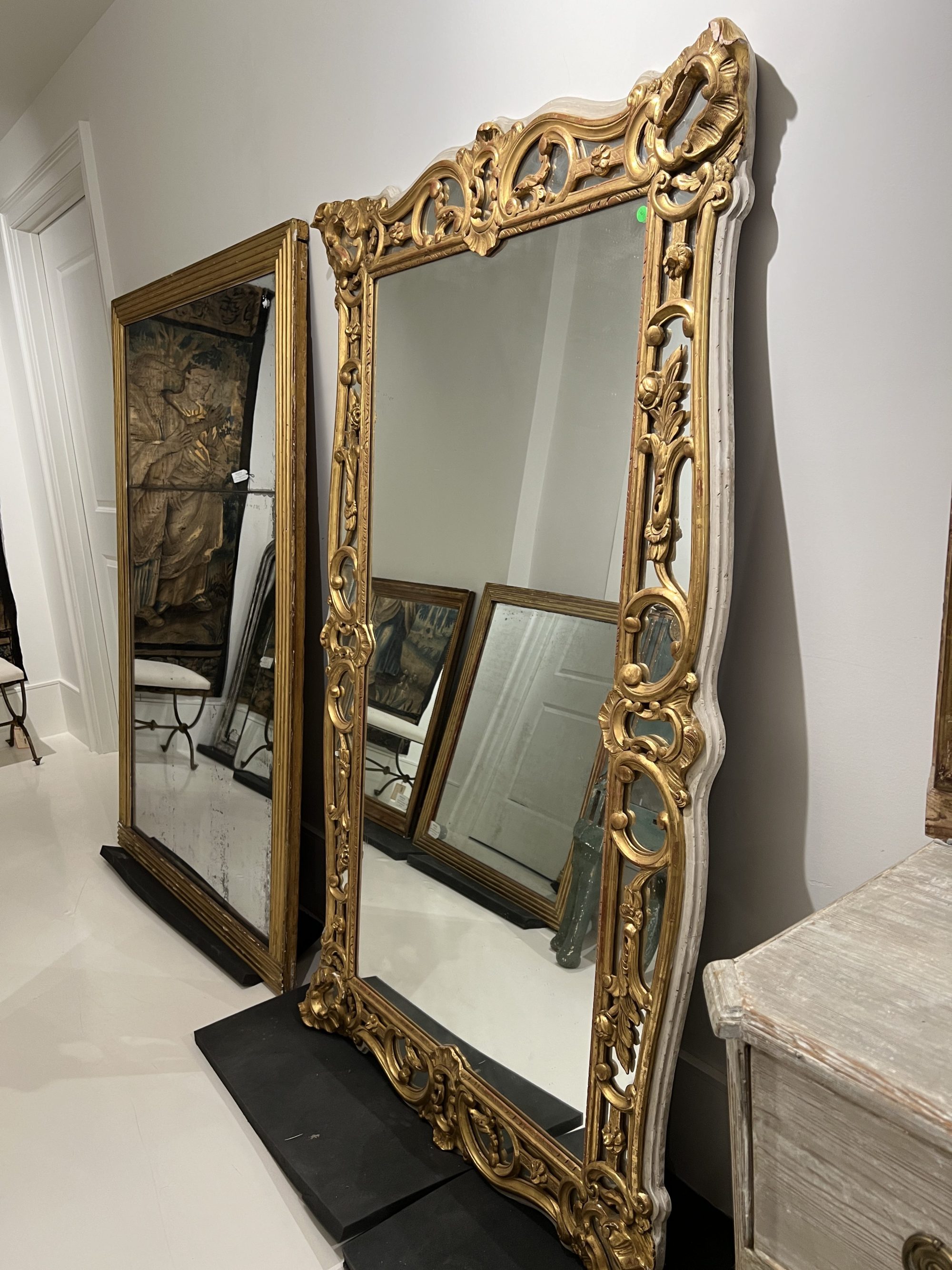 19th Century Large Louis XV Style Gilded Antique Floor Mirror - Image 8