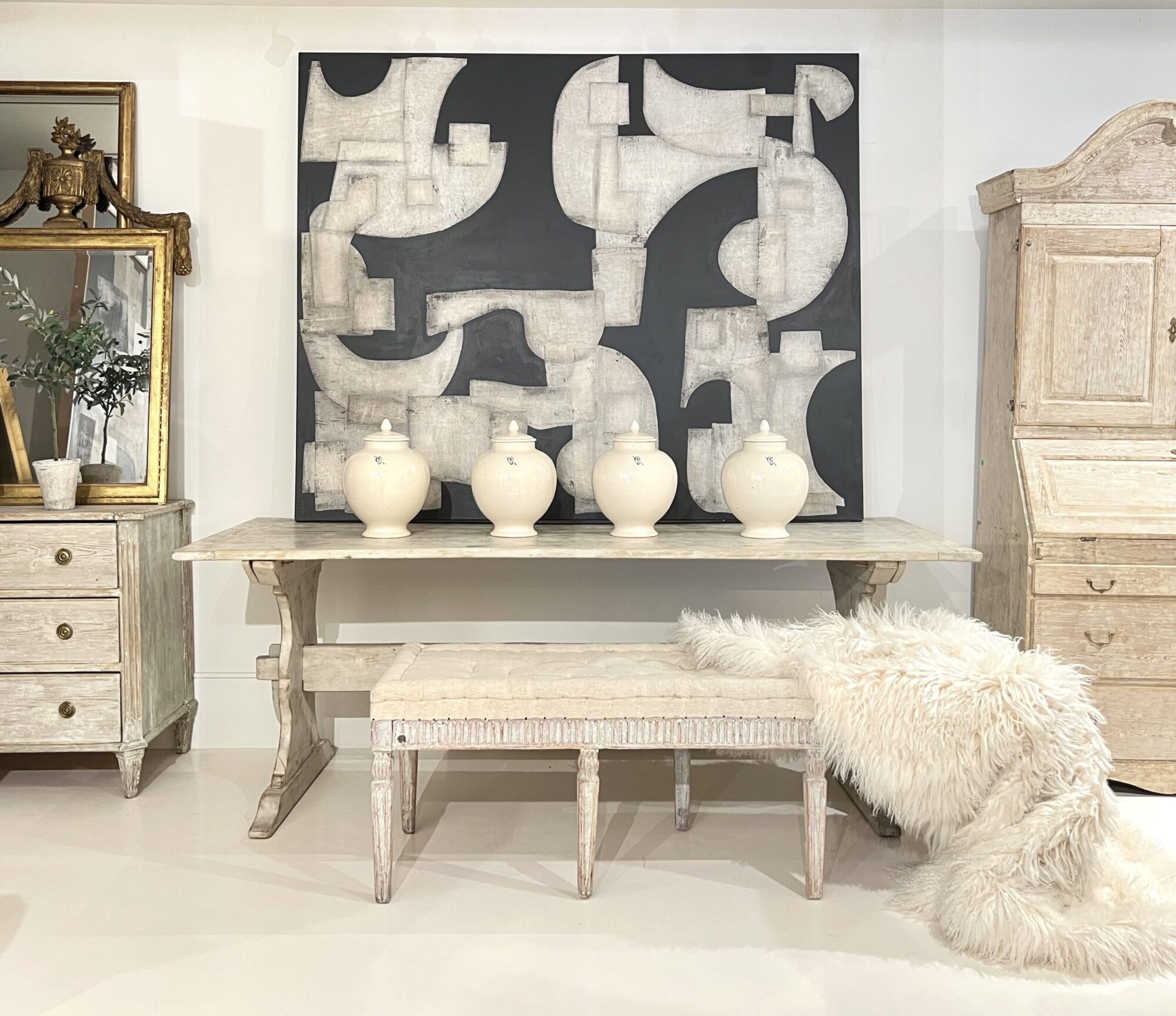 19th Century Swedish Painted White Farm Table - Image 6