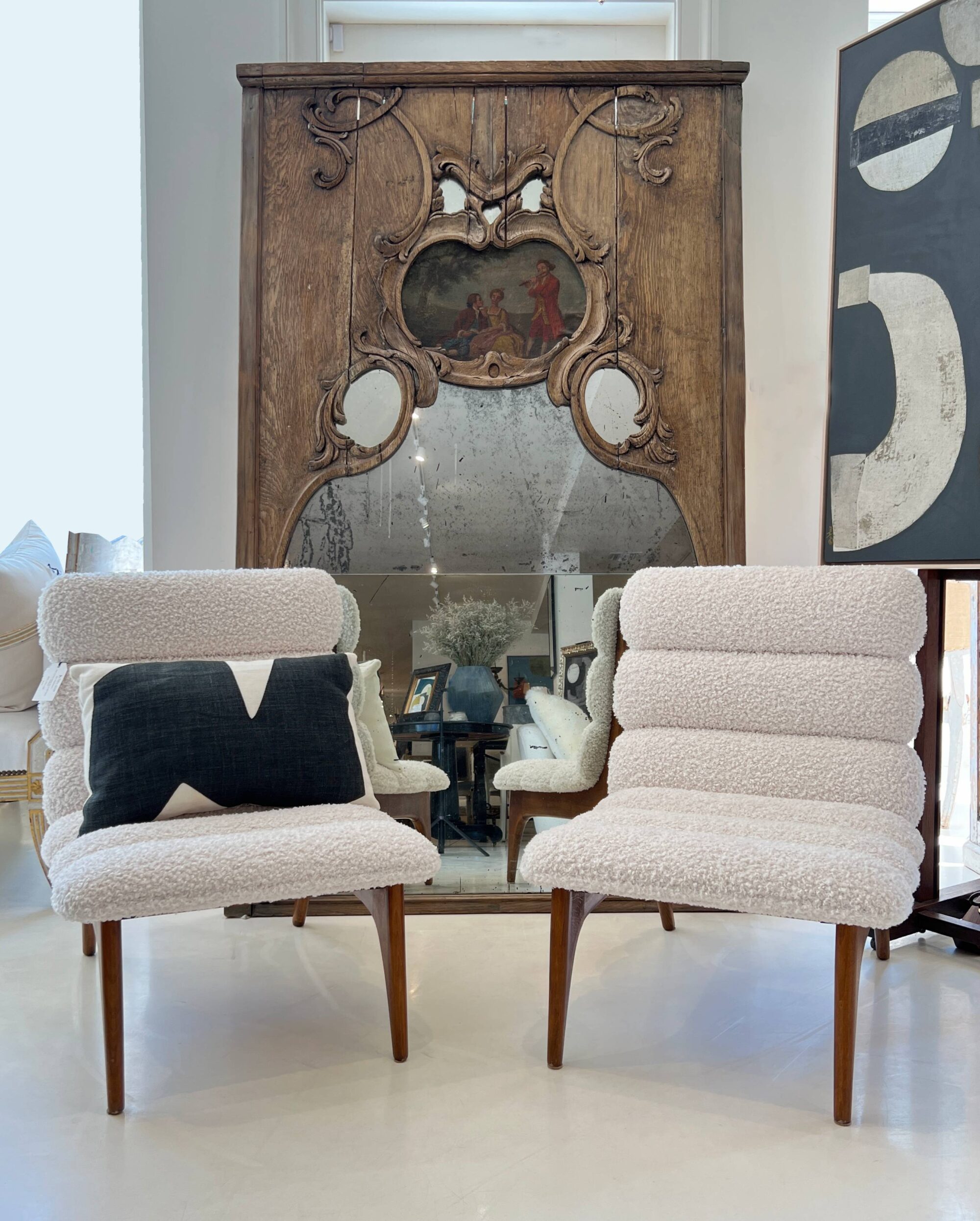 19c French Louis XV Style Oak Trumeau Mirror - Image 9