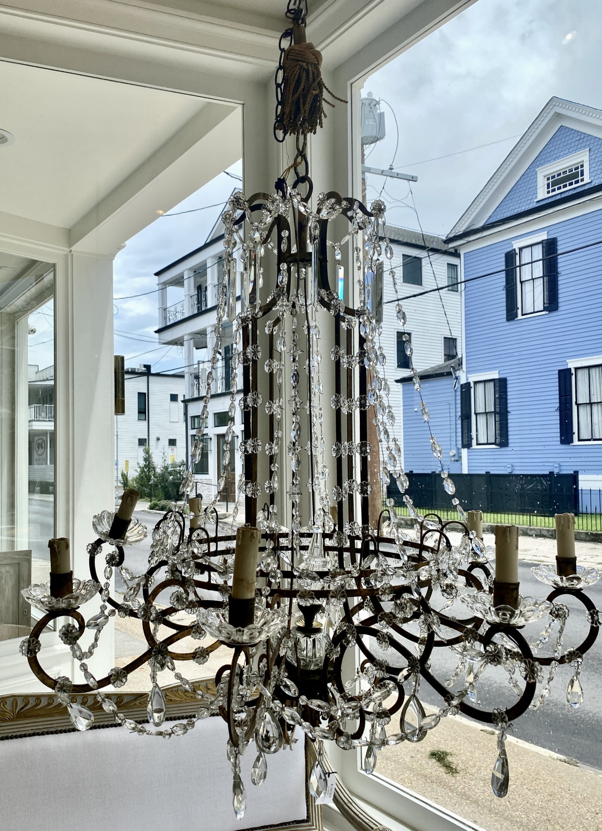 19th Century Italian Crystal & Iron Antique Chandelier - Image 4