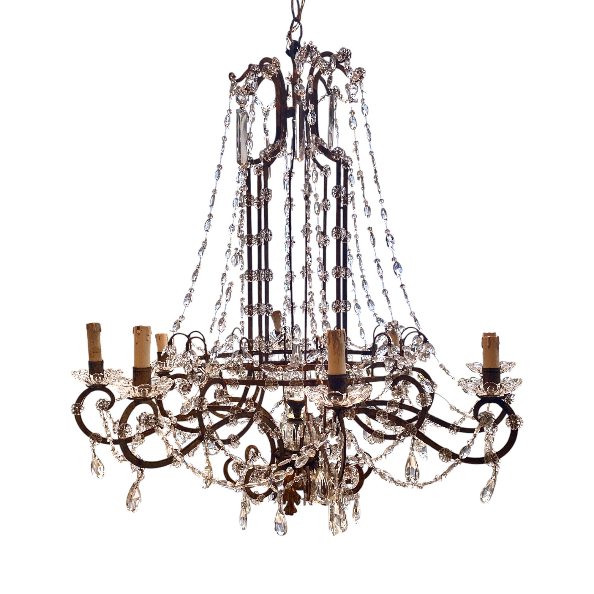 19th Century Italian Crystal & Iron Antique Chandelier
