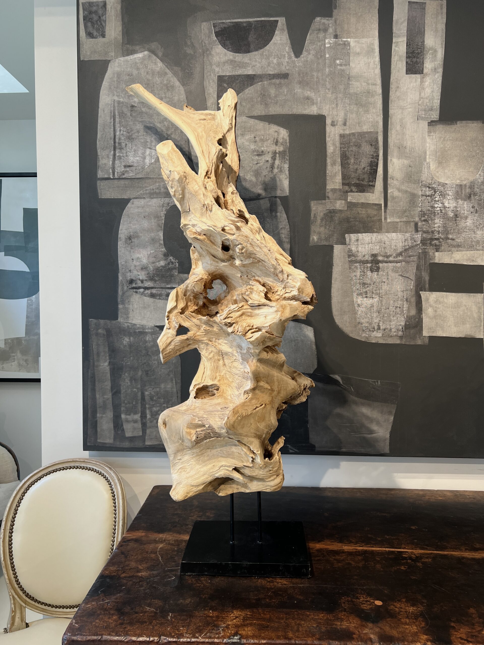 Bleached Wood Organic Sculpture on Stand - Image 3