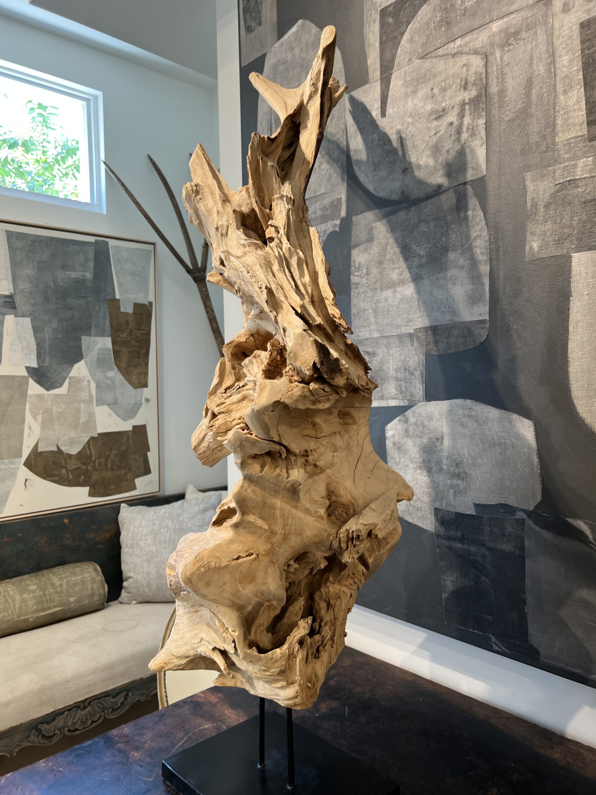 Bleached Wood Organic Sculpture on Stand - Image 7