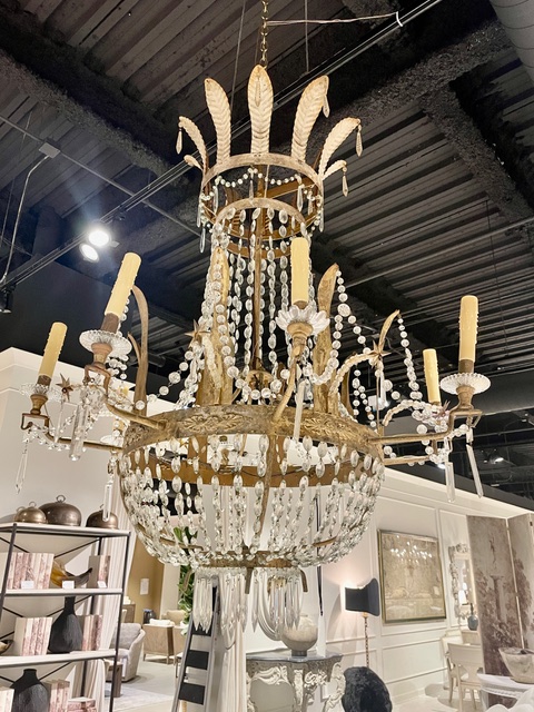 19th Century Italian Empire Gilded Iron & Crystal Chandelier (2 available)