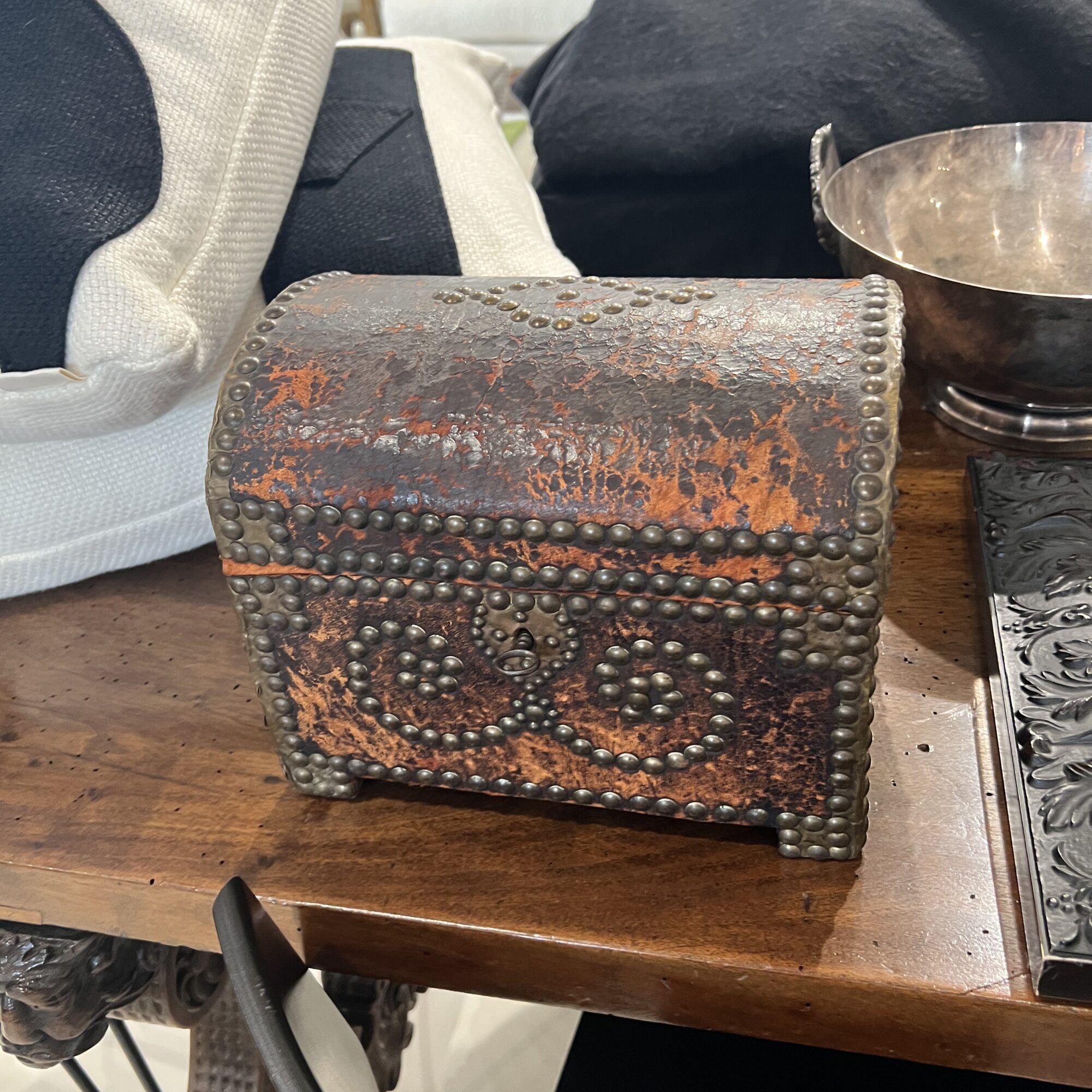 Small Leather Trunk with Nailheads