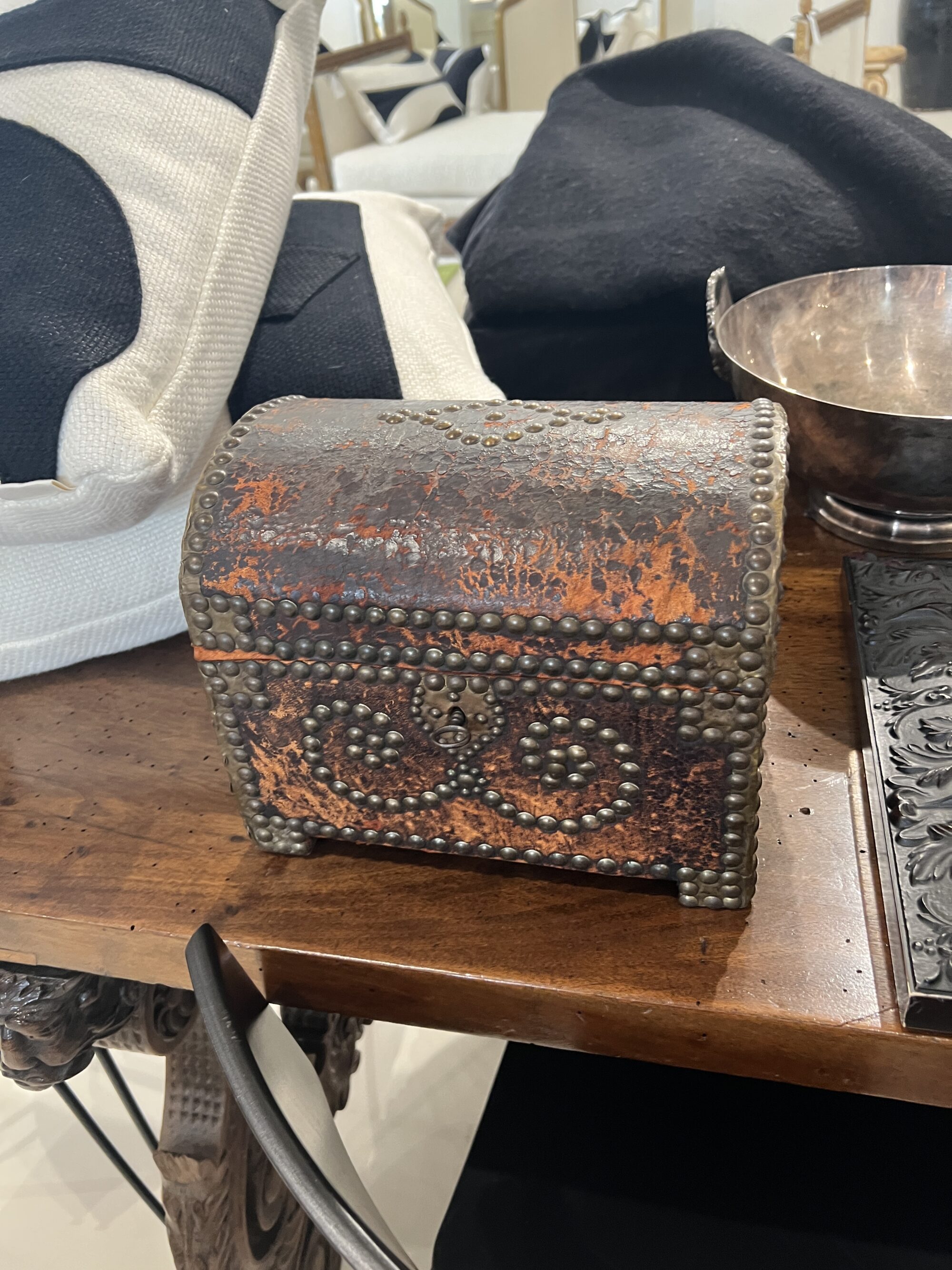 Small Leather Trunk with Nailheads