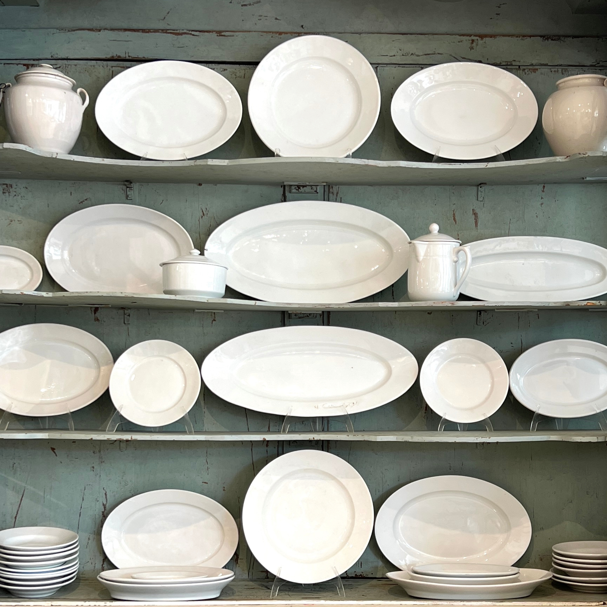 19th Century French Napoleon III Set of Antique Stoneware Platters, Plates & Bowls